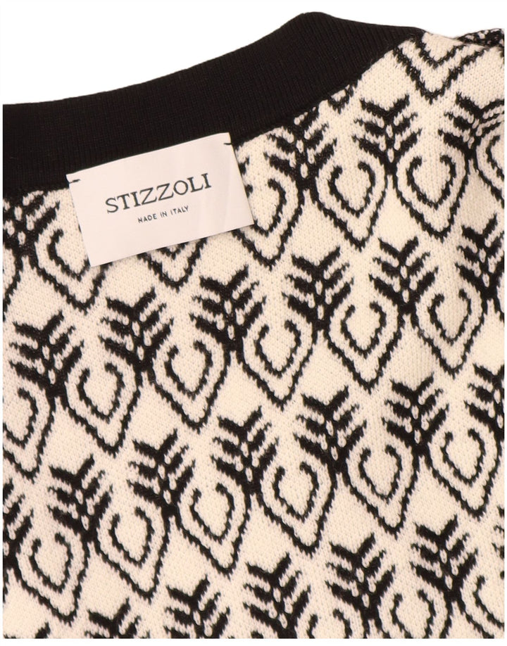 STIZZOLI Dame Longline Cardigan Sweater IT 46 Stor Hvid Geometrisk