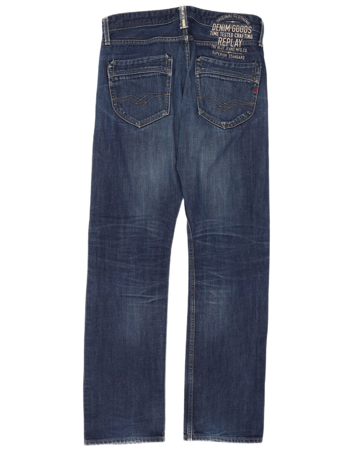 Replay Herre Straight Jeans W31 L34 Marineblå Bomuld