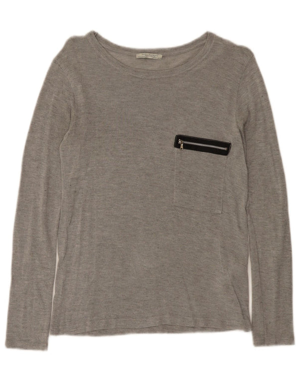 Zara Dame Trafaluc Top Langærmet UK 14 Stor Grå Flecked Viscose