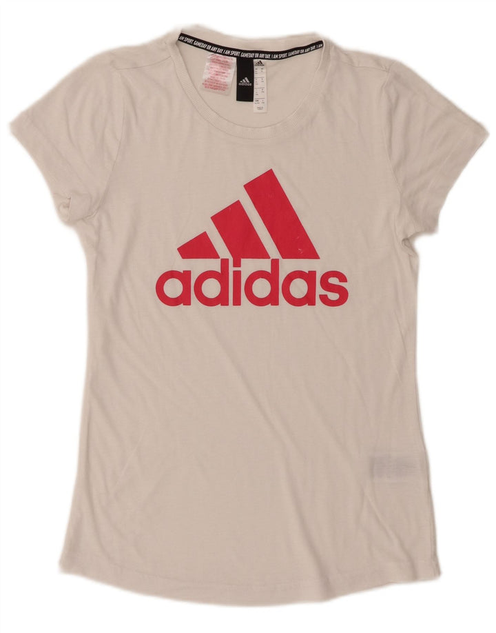Adidas piger grafisk t-shirt top 14-15 år hvid polyester