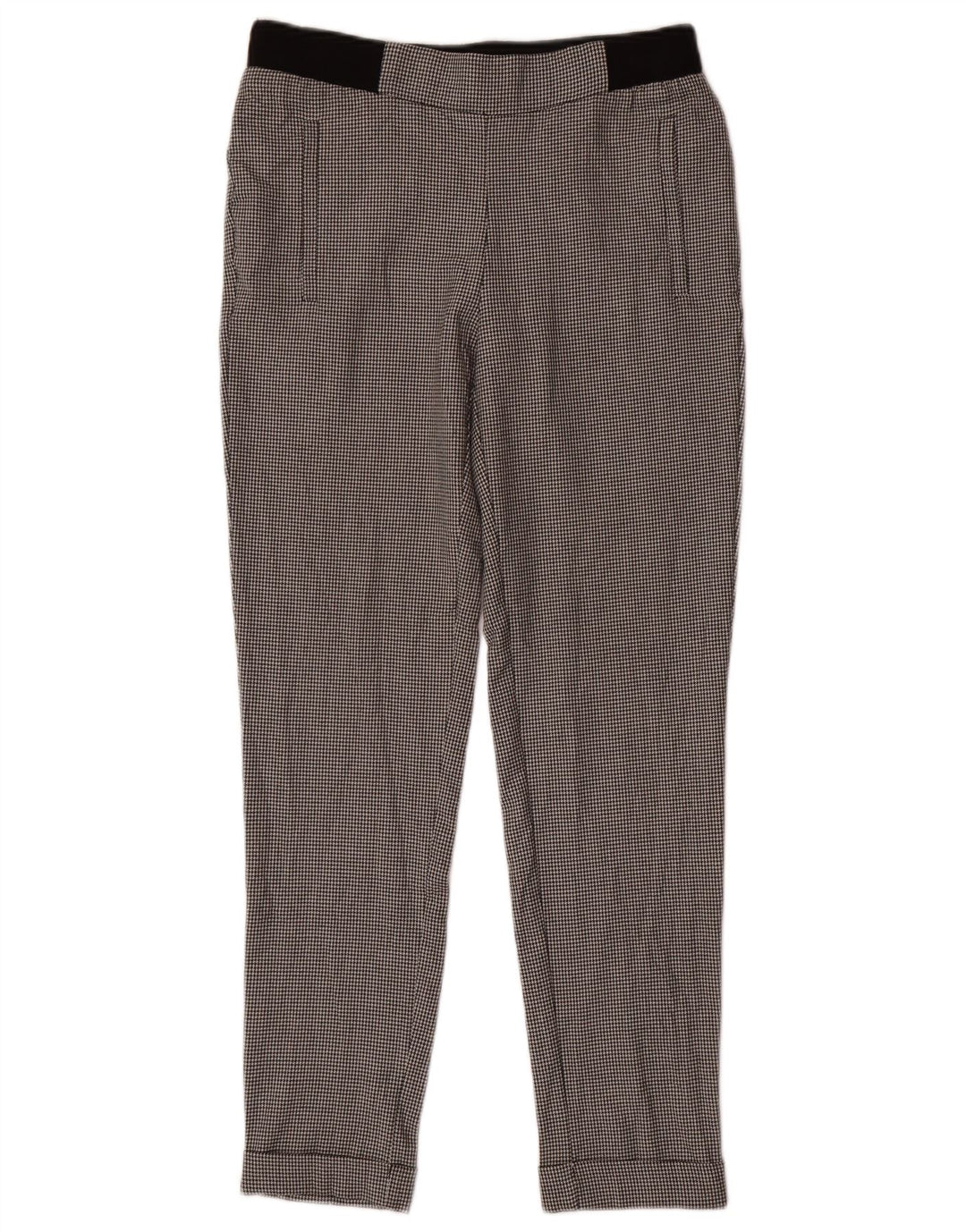 ZARA Womens Slim Chino Trousers XS W30 L28 Black Houndstooth Polyester