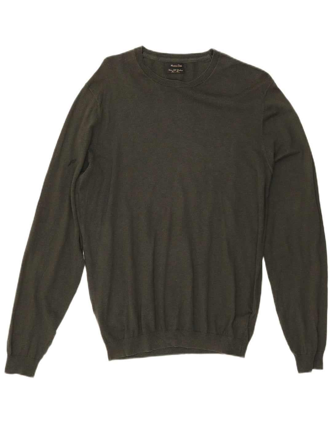 MASSIMO DUTTI Herre Crew Neck trøje Sweater Stor Khaki Bomuld