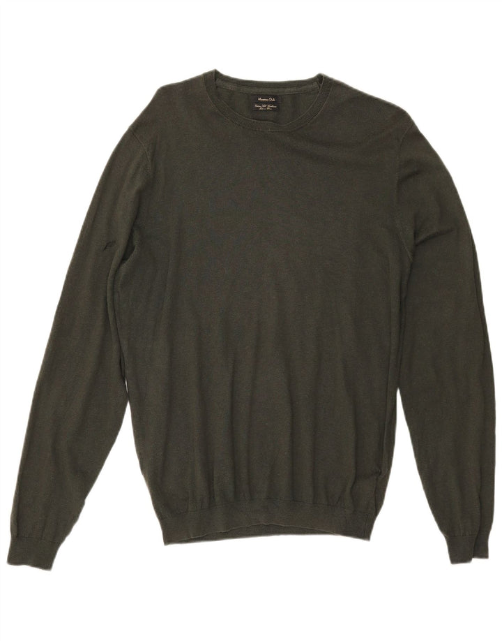 MASSIMO DUTTI Herre Crew Neck trøje Sweater Stor Khaki Bomuld