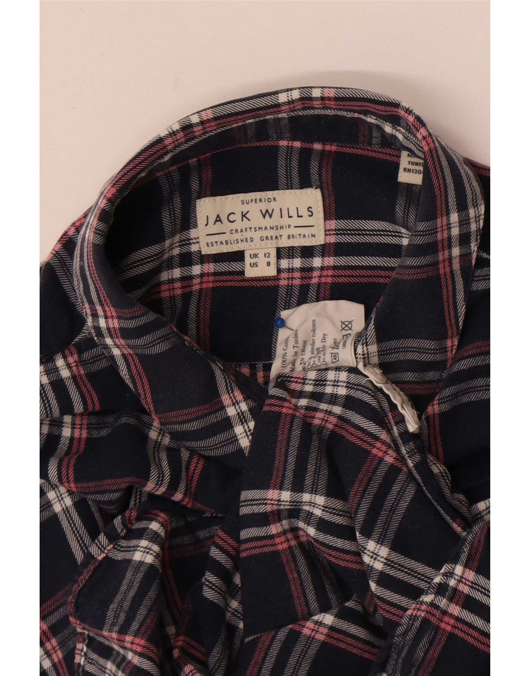 Jack Wills Dame Flanelskjorte UK 12 Medium Navy Blue Ternet Bomuld