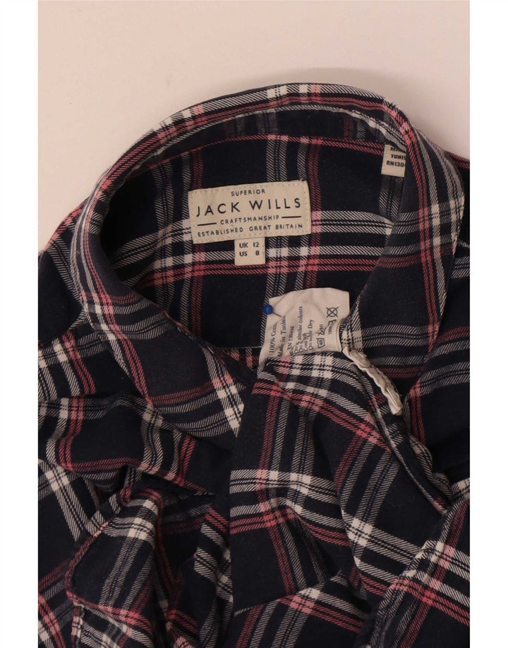 Jack Wills Dame Flanelskjorte UK 12 Medium Navy Blue Ternet Bomuld