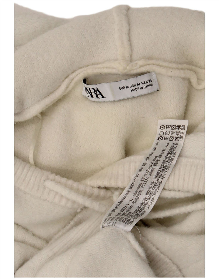 Zara Dame Crop Hættetrøje UK 12 Medium White Viscose