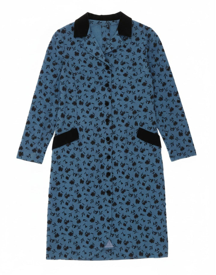 Vintage Dame Langærmet Skift Kjole UK 14 Medium Blue Floral