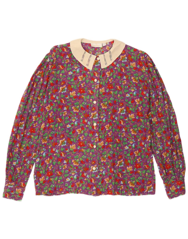 Le Bambole Dame Skjorte Bluse UK 12 Medium Lilla Blomster Bomuld