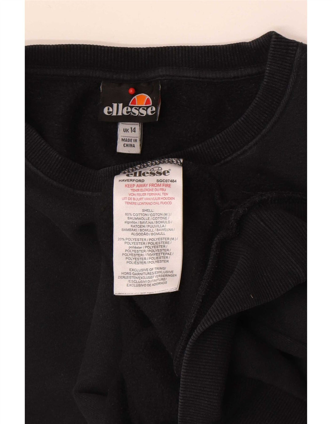 Ellesse Dame Sweatshirt Jumper UK 14 Stor Sort Bomuld
