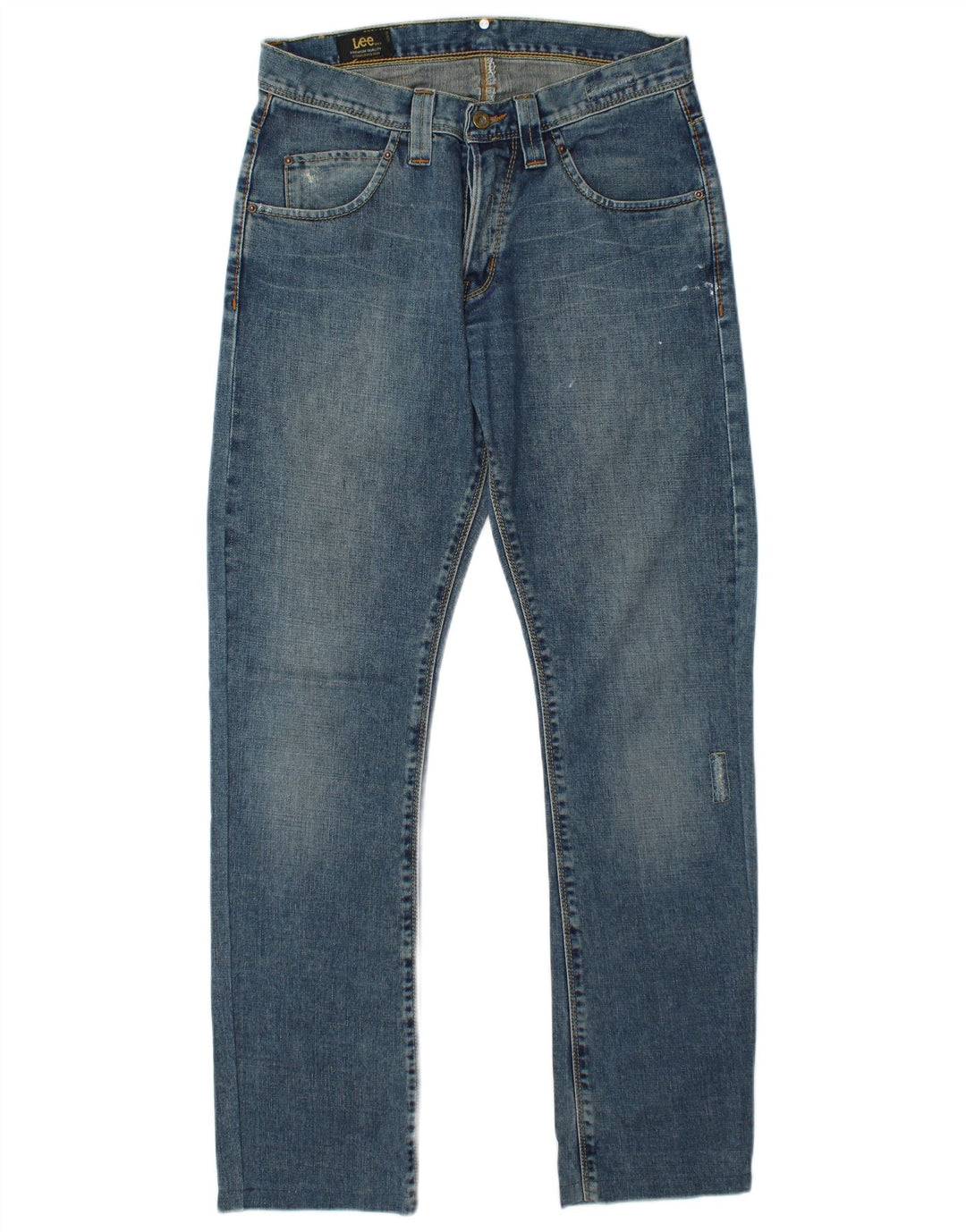 LEE Herre Roscoe Distressed Straight Jeans W30 L34 Blå Bomuld