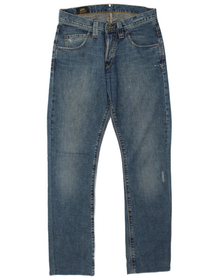 LEE Herre Roscoe Distressed Straight Jeans W30 L34 Blå Bomuld
