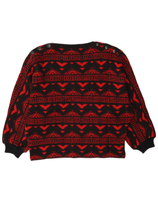 Vintage Dame Boat Neck Jumper Sweater UK 16 Large Red Fair Isle Aztec