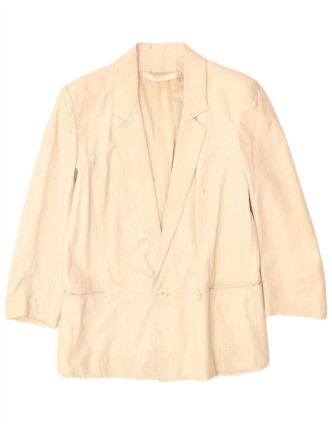 Vintage Dame Dobbeltradet Læder Blazer Jakke UK 12 Medium Beige