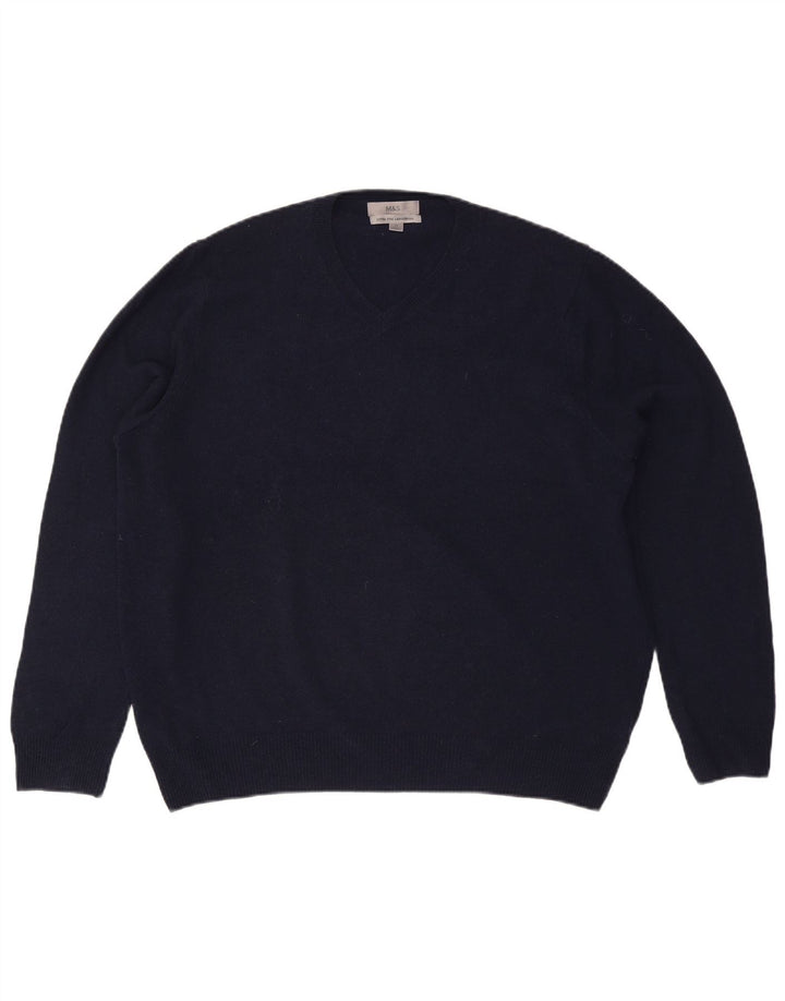 Marks & Spencer Herre V-hals sweater XL marineblå uld