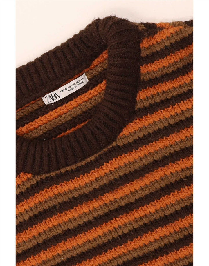 Zara Herre sweater med rund hals XL brun stribet