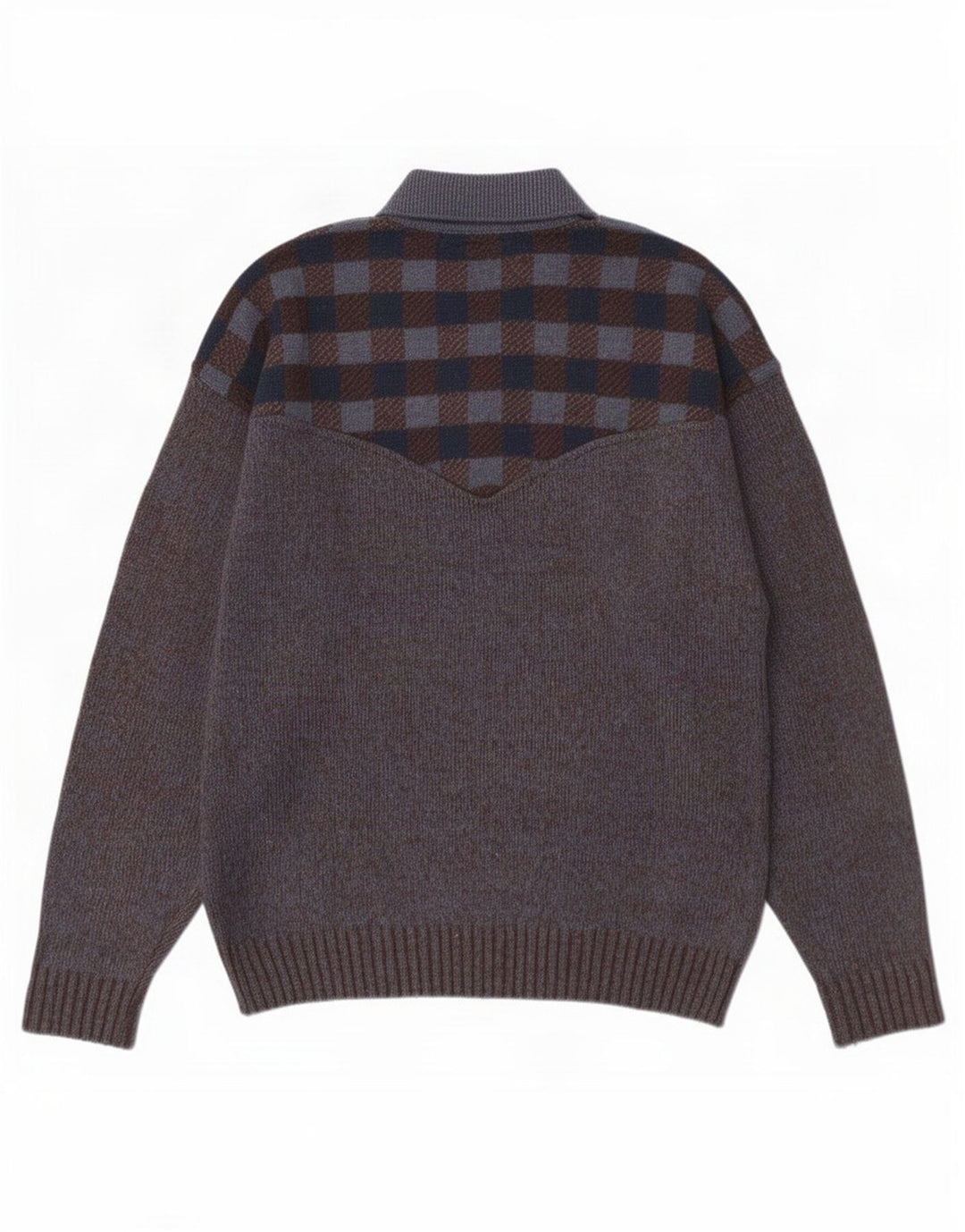 Vintage herre polo hals sweater stor grå ternet uld