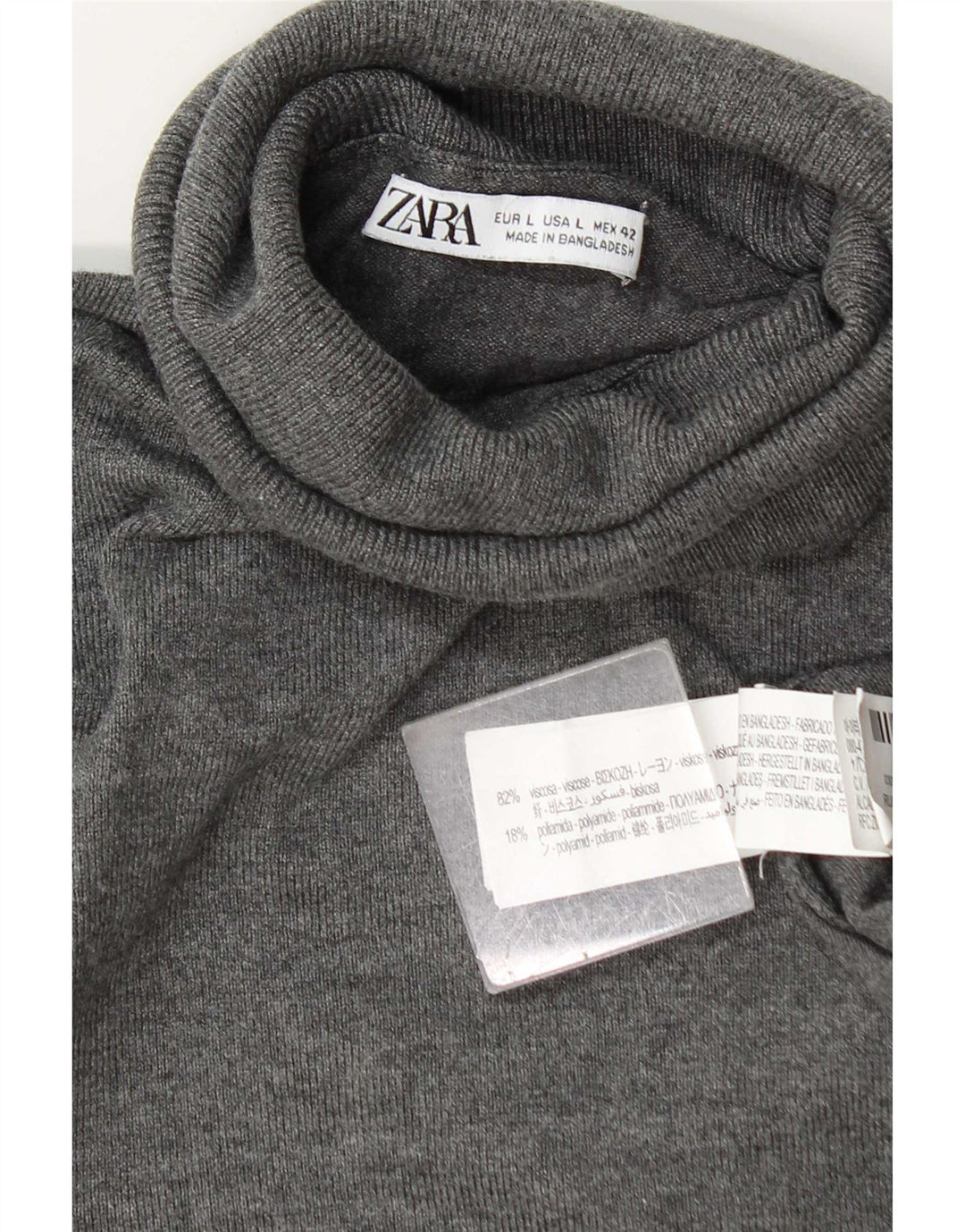 Zara Dame Roll Neck Jumper Sweater UK 16 Large Grå Viscose