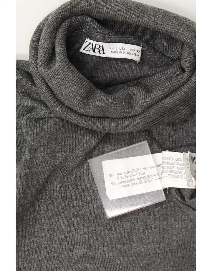 Zara Dame Roll Neck Jumper Sweater UK 16 Large Grå Viscose