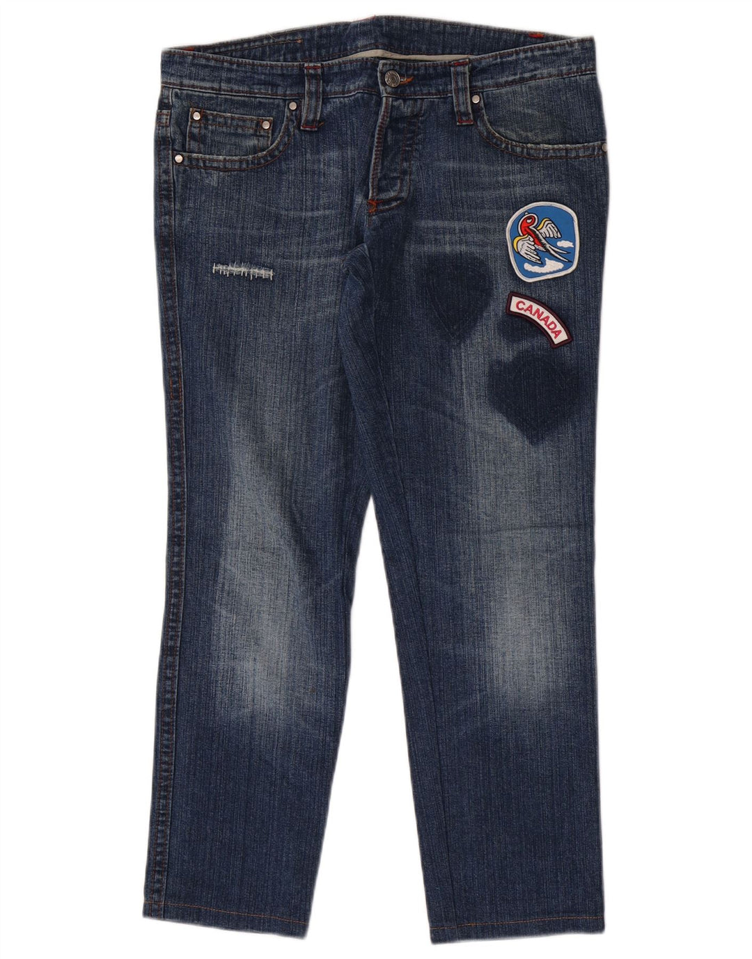 Dsquared2 Dame Canada Distressed Straight Jeans IT 50 XL W34 L28 Blå