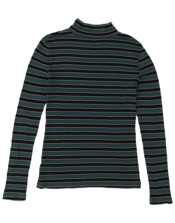 Fat Face Dame Turtle Neck Jumper Sweater UK 12 Medium Grøn Stribet