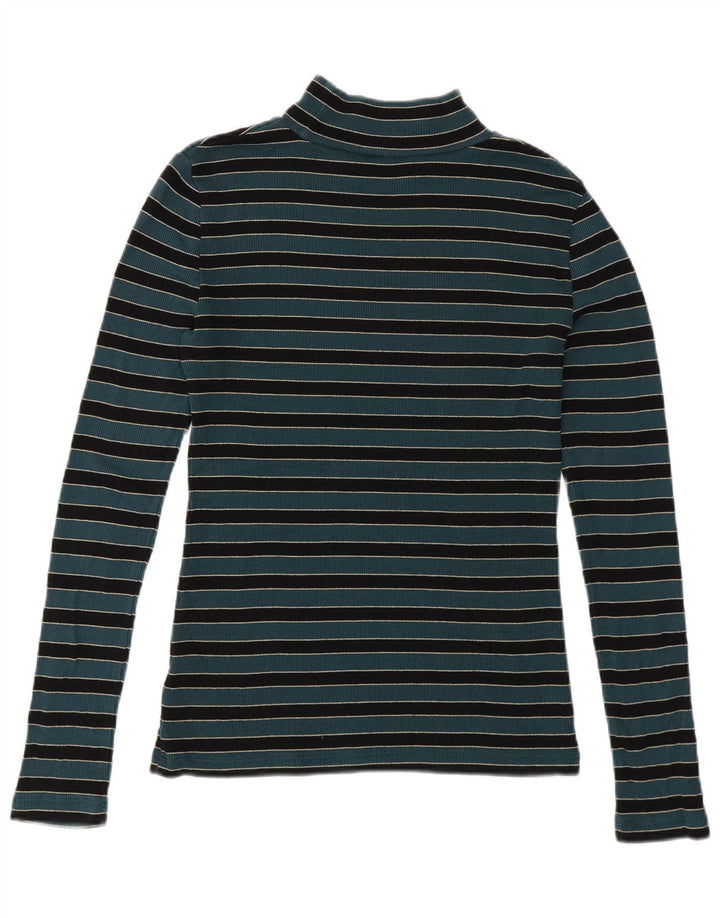 Fat Face Dame Turtle Neck Jumper Sweater UK 12 Medium Grøn Stribet