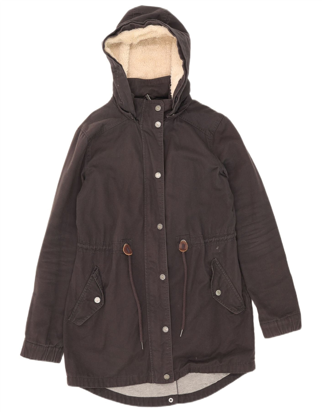 Fat Face Dame Hooded Parka Jacket UK 8 Small Black Bomuld