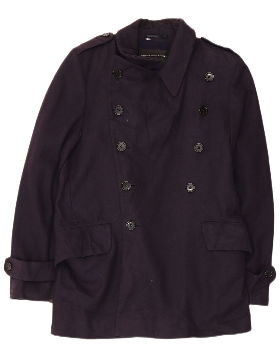 French Connection Herre Trench Coat UK 38 Medium Navy Blue Virgin Wool