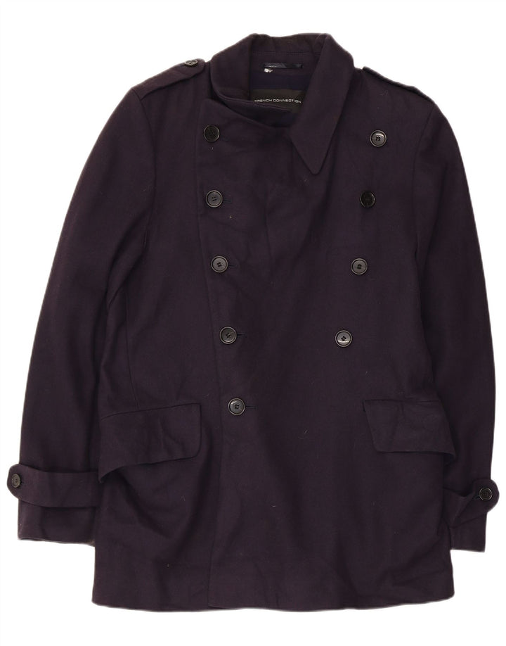 French Connection Herre Trench Coat UK 38 Medium Navy Blue Virgin Wool