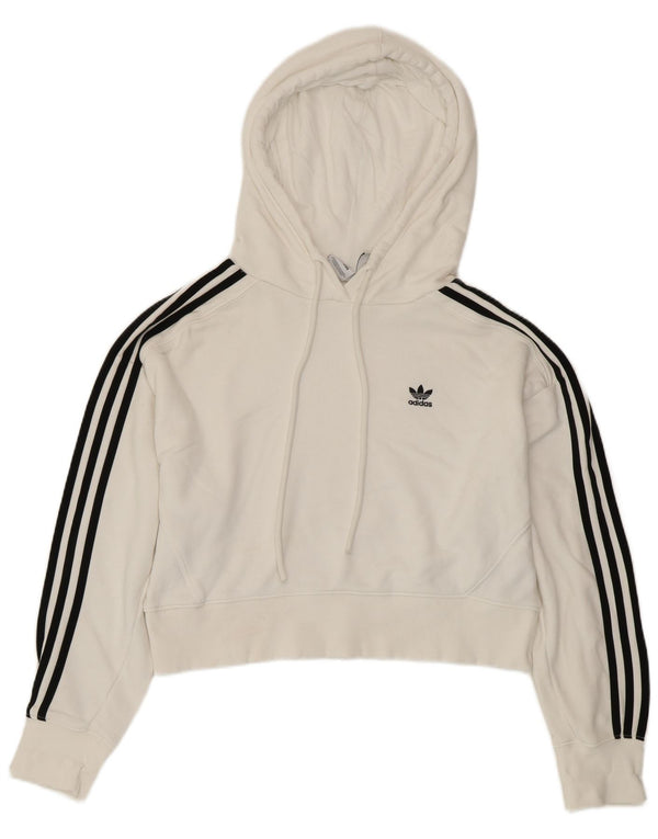 ADIDAS Dame Crop Oversized hættetrøje Jumper UK 8 Small White Bomuld