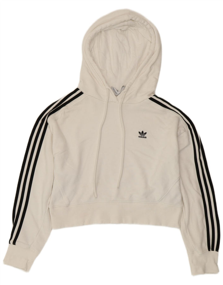 ADIDAS Dame Crop Oversized hættetrøje Jumper UK 8 Small White Bomuld