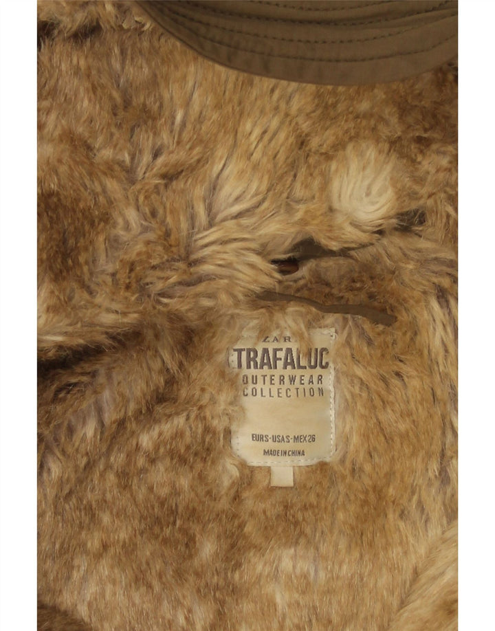 Zara Dame Trafaluc Sherpa Oversized Parka Jacket UK 10 Small Khaki