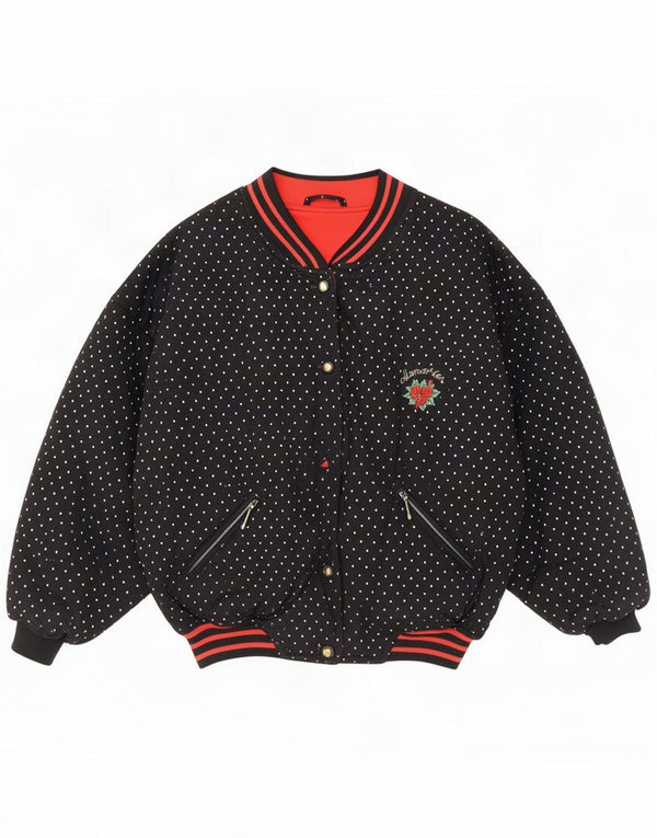 Vintage piger bomberjakke 14-15 år sort plettet bomuld Retro