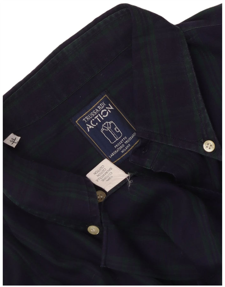 Trussardi herre flannel skjorte str. 41 Large marineblå ternet bomuld