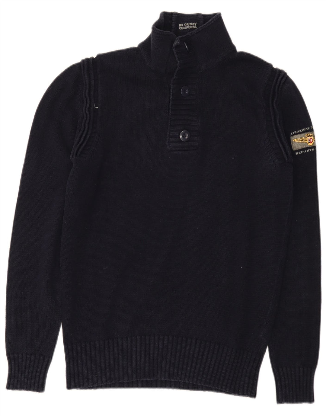 Aviazione Navale Herre Button Neck Jumper Sweater Medium Navy Blue Bomuld
