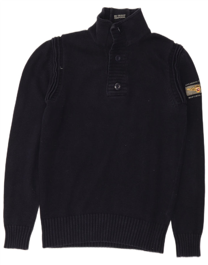 Aviazione Navale Herre Button Neck Jumper Sweater Medium Navy Blue Bomuld