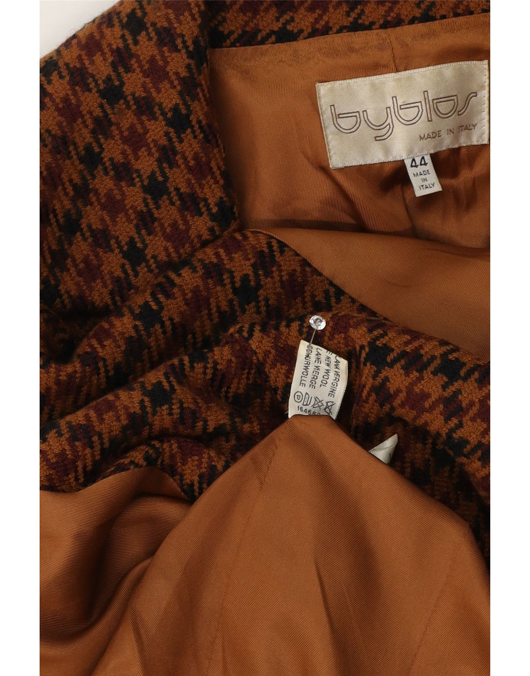 Byblos Dame 3-knaps blazerjakke IT 44 Medium Brown Houndstooth Uld