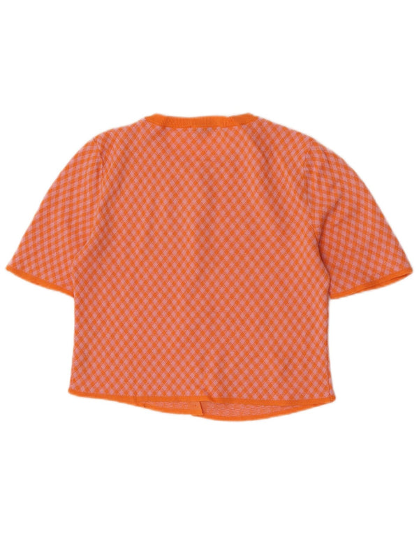 Zara Womens Crop Kortærmet Cardigan Sweater UK 10 Small Orange Check