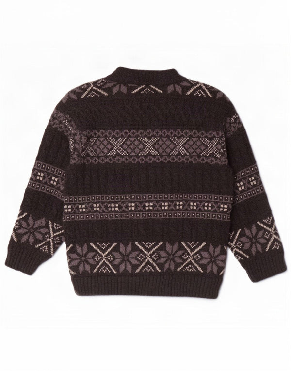 Vintage herre cardigan sweater Large Grey Fair Isle Wool
