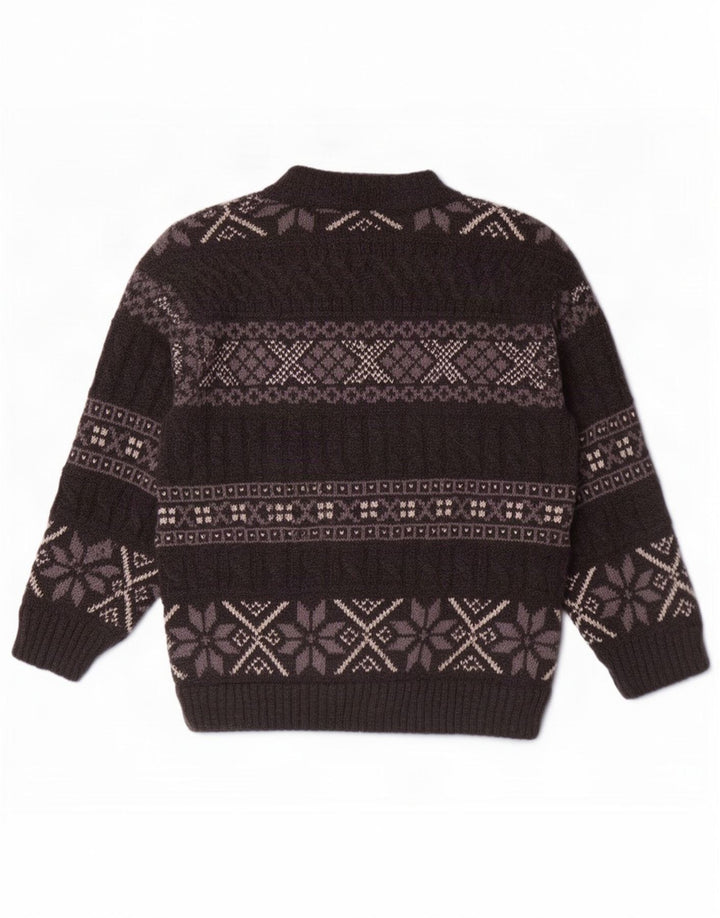 Vintage herre cardigan sweater Large Grey Fair Isle Wool