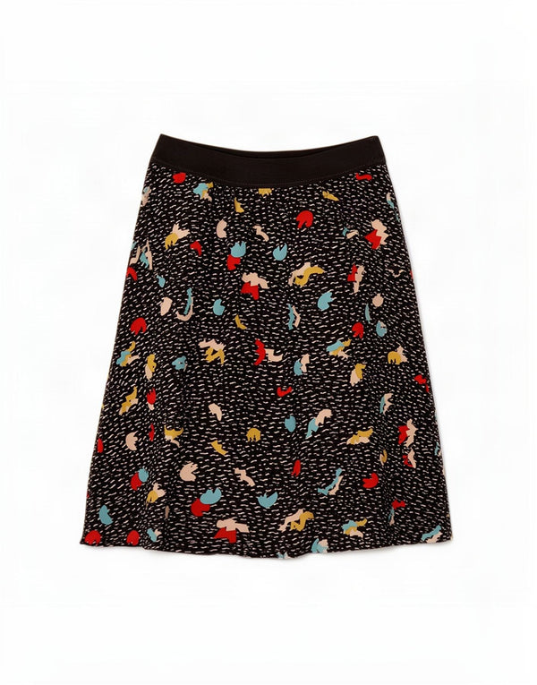 Vintage Womens Abstract Pattern A-Line Skirt Medium W28 Black