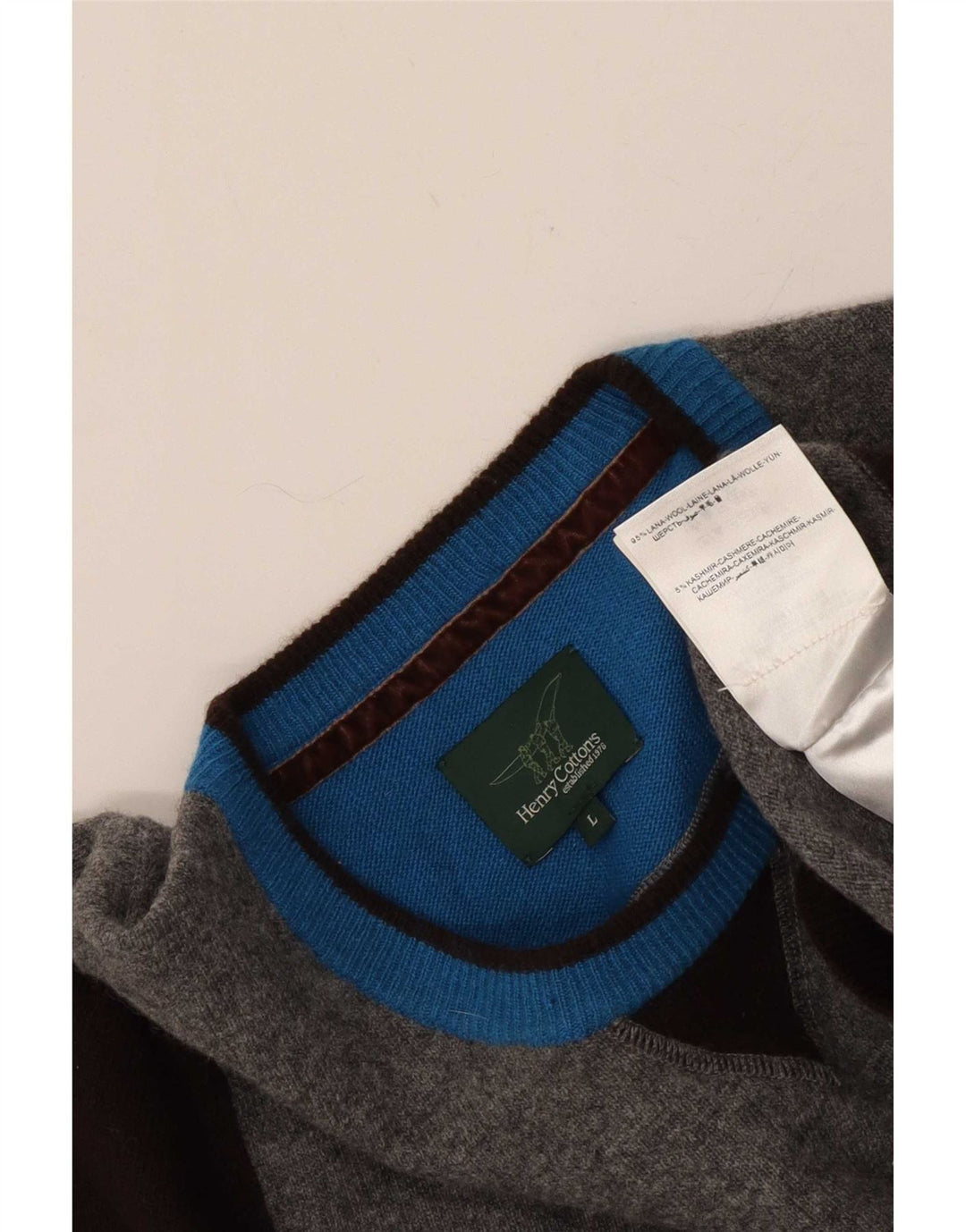 Henry Cottons Sweater med rund hals til mænd Large Grå Colourblock Uld