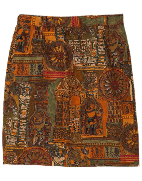 VINTAGE Blyantnederdel til kvinder W28 Mellembrun geometrisk bomuld