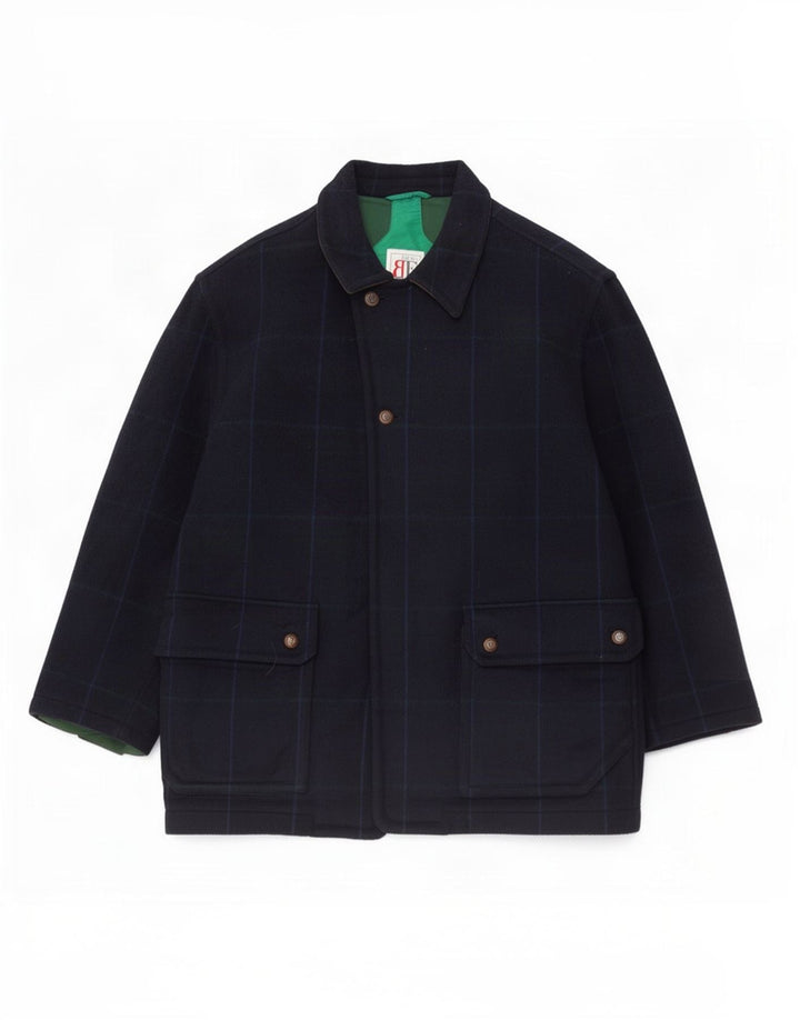 Belfe & Herre Utility Jacket IT 50 Large Navy Blue Check Wool