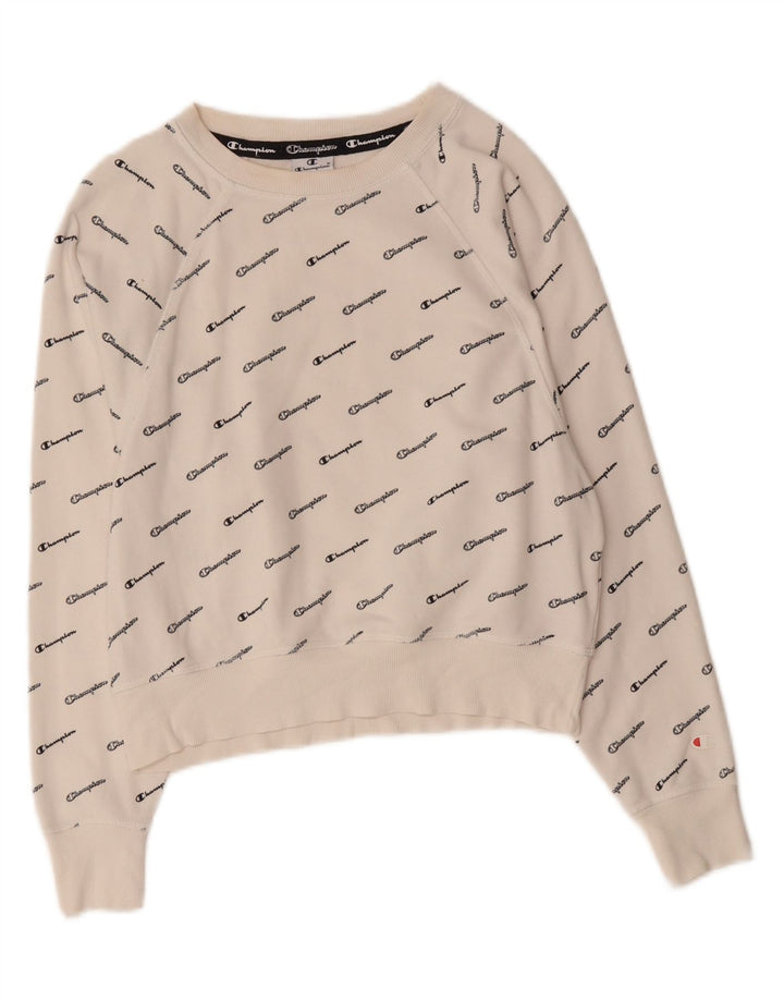 CHAMPION Mens Graphic Sweatshirt Jumper Small White Cotton Vintage Champion and Second-Hand Champion from Messina Hembry 