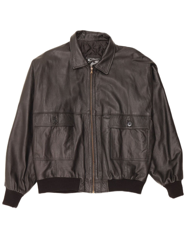 Vintage Herre Loose Fit Læderjakke UK 38 Medium Sort Læder