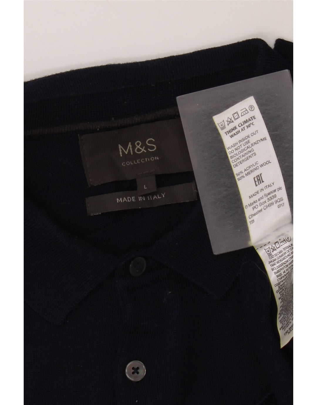 Marks & Spencer Herre Polo Neck Jumper Sweater Stor Marineblå Akryl