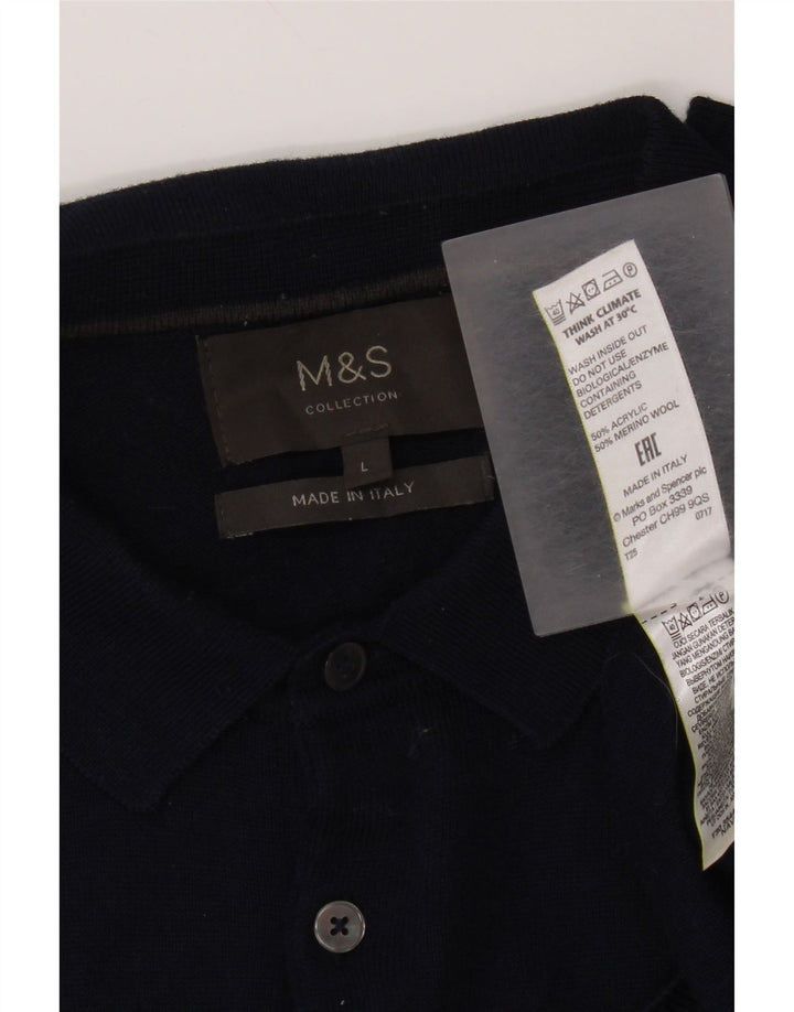 Marks & Spencer Herre Polo Neck Jumper Sweater Stor Marineblå Akryl
