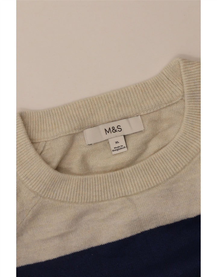 MARKS & SPENCER Dame sweater med rund hals, UK 18 XL Marineblå Stribet