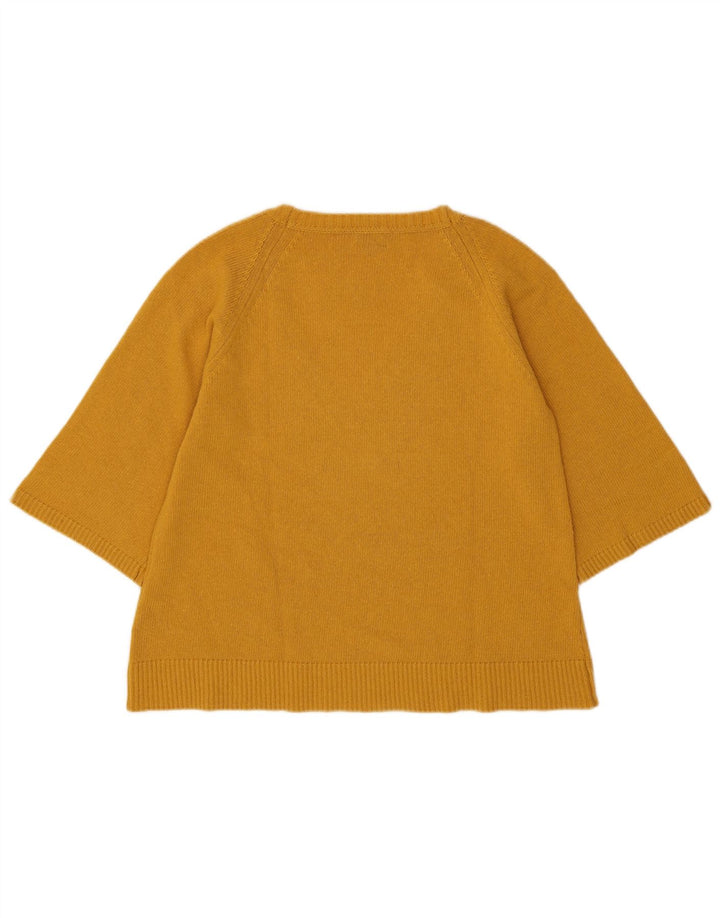 Massimo Dutti Dame Kortærmet V-hals Jumper Sweater UK 14 Medium Gul
