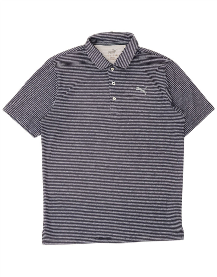 PUMA Mens Polo Shirt Medium Navy Blue Pinstripe Polyester